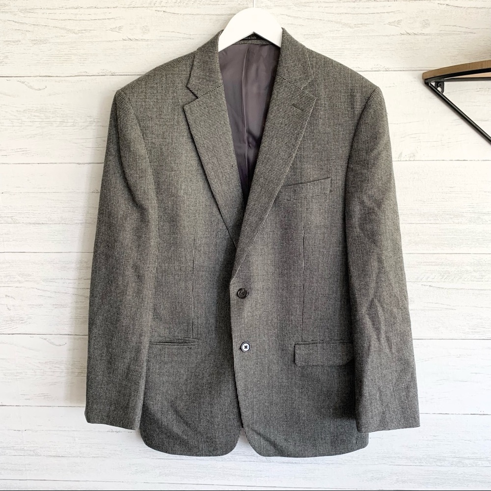 Ralph Lauren Black and White Houndstooth Blazer Suit Jacket 100% wool size 42R